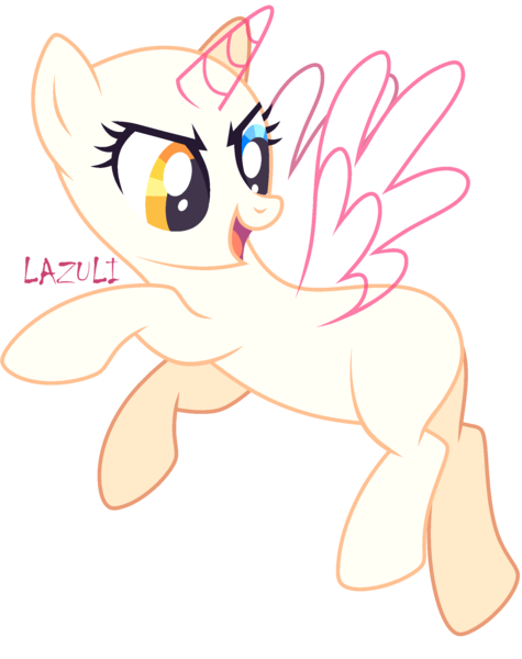 Size: 1825x2304 | Tagged: safe, artist:lazuli, derpibooru import, oc, unofficial characters only, alicorn, pony, alicorn oc, bald, base, eyelashes, flying, heterochromia, horn, looking back, open mouth, signature, simple background, solo, transparent background, wings