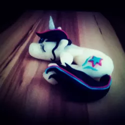 Size: 1080x1080 | Tagged: safe, artist:rxndxm.artist, derpibooru import, oc, oc:shooting star, unofficial characters only, pony, craft, eyes closed, female, irl, lying down, mare, photo, prone, sculpture, solo, traditional art