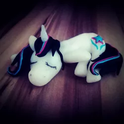 Size: 1080x1080 | Tagged: safe, artist:rxndxm.artist, derpibooru import, oc, oc:shooting star, unofficial characters only, pony, craft, eyes closed, female, irl, lying down, mare, photo, prone, sculpture, solo, traditional art