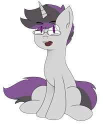 Size: 1474x1785 | Tagged: safe, artist:inky scroll, derpibooru import, oc, oc:inky scroll, pony, unicorn, derpibooru community collaboration, 2021 community collab, glasses, male, simple background, sitting, solo, transparent background