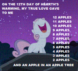 Size: 275x250 | Tagged: safe, derpibooru import, edit, edited screencap, screencap, sweetie belle, pony, unicorn, sleepless in ponyville, 12 days of christmas, animated, campfire song, cropped, female, gif, implied lesbian, implied sweetiebloom, nose in the air, solo