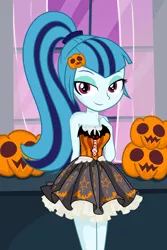 Size: 3200x4800 | Tagged: safe, artist:daarkenn, derpibooru import, sonata dusk, equestria girls, adorasexy, bare shoulders, bedroom eyes, breasts, cleavage, clothes, costume, cute, dress, halloween, halloween costume, holiday, image, looking at you, png, pumpkin, sexy, sleeveless, solo, sonatabetes, strapless