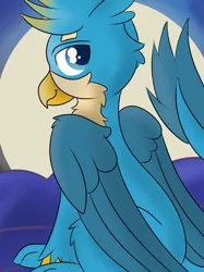 Size: 1024x1366 | Tagged: safe, artist:skyflys, derpibooru import, gallus, gryphon, looking at you, solo, teenager