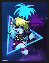 Size: 1280x1642 | Tagged: safe, artist:ciderpunk, derpibooru import, oc, commission, retro, retrowave, synthwave