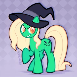 Size: 1280x1280 | Tagged: safe, artist:unknownspy, derpibooru import, oc, grin, hat, smiling, solo, witch hat