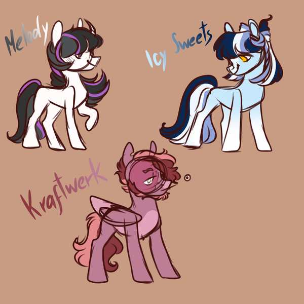 Size: 1000x1000 | Tagged: safe, artist:orphicdove, derpibooru import, oc, oc:icy sweet, oc:kraftwerk, oc:melody, earth pony, pegasus, pony, unicorn, alternate universe, au:chaoticverse, magical lesbian spawn, offspring, parent:bon bon, parent:derpy hooves, parent:doctor whooves, parent:lyra heartstrings, parent:octavia melody, parent:vinyl scratch, parents:doctorderpy, parents:lyrabon, solo