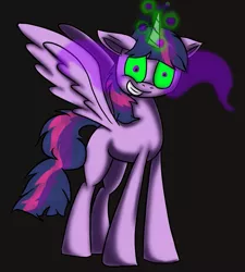 Size: 649x720 | Tagged: safe, artist:puppyhowler, derpibooru import, twilight sparkle, twilight sparkle (alicorn), alicorn, pony, black background, colored sclera, corrupted, corrupted twilight sparkle, dark magic, dark twilight, dark twilight sparkle, darklight, darklight sparkle, evil twilight, female, glowing horn, green sclera, horn, insanity, magic, mare, messy hair, missing cutie mark, possessed, possession, simple background, solo, sombra eyes, twilight is anakin, twilight snapple