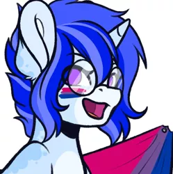 Size: 726x728 | Tagged: safe, artist:ak4neh, derpibooru import, oc, oc:silent wolf, unofficial characters only, pony, unicorn, bisexual pride flag, bust, glasses, horn, open mouth, pride, pride flag, solo, unicorn oc