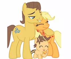 Size: 1280x1070 | Tagged: safe, artist:mlplover2344, derpibooru import, applejack, caramel, oc, oc:fudge cake, earth pony, pony, base used, carajack, family, female, filly, male, offspring, parent:applejack, parent:caramel, parents:carajack, shipping, straight