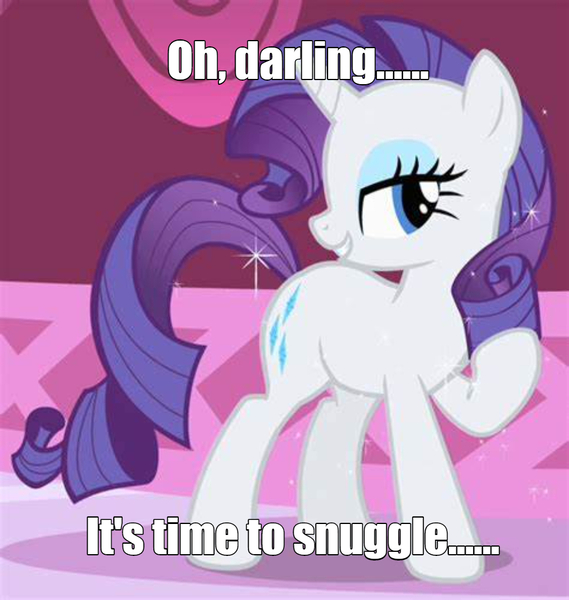 Size: 980x1034 | Tagged: bronybait, caption, darling, derpibooru import, edit, edited screencap, image macro, imma snuggle you, imminent snuggles, implied snuggling, meme, one hoof raised, rarity, safe, screencap, smiling, snuggling, sparkly mane, text