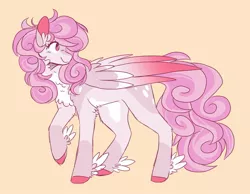 Size: 1774x1376 | Tagged: safe, artist:_pretzelprince_, artist:dazzledoves, derpibooru import, oc, unofficial characters only, pegasus, pony, adoptable, alternate design, chest fluff, coat markings, colored hooves, colored wings, curly mane, curly tail, feathered fetlocks, female, folded wings, gradient wings, image, jpeg, looking back, mare, pale belly, socks (coat marking), solo, twitterina design, wings