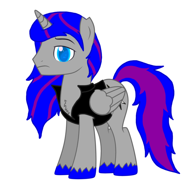 Size: 3128x3076 | Tagged: safe, artist:rainsstudio, derpibooru import, oc, oc:black rain, unofficial characters only, alicorn, pony, derpibooru community collaboration, 2021 community collab, clothes, fetlock tuft, long hair, looking at you, male, simple background, solo, stallion, torn ear, transparent background, vest