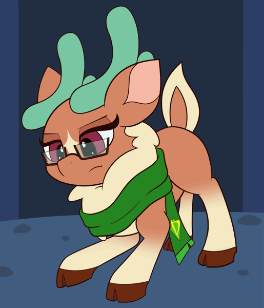 Size: 1715x2000 | Tagged: safe, artist:mrneo, derpibooru import, cashmere (tfh), deer, them's fightin' herds, animated, antlers, clothes, cloven hooves, community related, doe, female, fluffy, glasses, scarf, solo