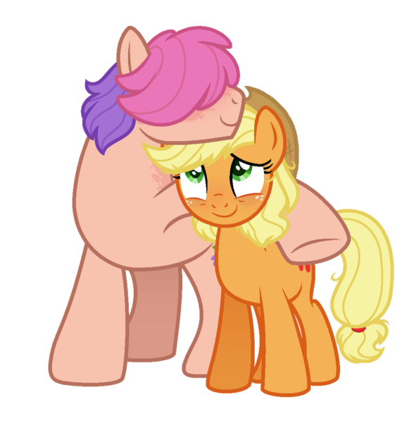 Size: 1024x1039 | Tagged: safe, artist:gallantserver, derpibooru import, applejack, oc, oc:passiflora apple, earth pony, pony, adopted offspring, aunt and nephew, base used, cute, duo, hair over eyes, jackabetes, male, parent:big macintosh, simple background, stallion, transparent background
