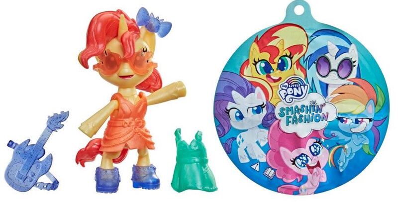 Size: 887x450 | Tagged: safe, derpibooru import, official, pinkie pie, rainbow dash, rarity, sunset shimmer, vinyl scratch, earth pony, pegasus, semi-anthro, unicorn, my little pony: pony life, boots, bow, clothes, doll, dress, female, figure, guitar, merchandise, musical instrument, my little pony logo, shoes, smashin' fashion, smiling, sunglasses, toy