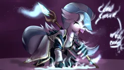 Size: 3840x2160 | Tagged: safe, artist:sintakhra, derpibooru import, silverstream, classical hippogriff, hippogriff, tumblr:studentsix, clothes, cosplay, costume, dark, female, glow, glowing eyes, ice, jaina proudmoore, lidded eyes, looking at you, magic, open mouth, runes, smiling, smirk, snow, solo, staff, warcraft, world of warcraft