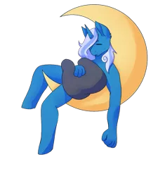 Size: 889x946 | Tagged: safe, artist:lovelyeleanore, derpibooru import, oc, oc:fleurbelle, unofficial characters only, anthro, unicorn, crescent moon, female, horn, image, moon, png, simple background, sleeping, sleeping on moon, solo, tangible heavenly object, transparent background, transparent moon, unicorn oc