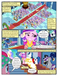 Size: 612x792 | Tagged: safe, artist:newbiespud, derpibooru import, edit, edited screencap, screencap, night light, pinkie pie, princess cadance, princess celestia, queen chrysalis, rarity, shining armor, twilight velvet, alicorn, pony, unicorn, comic:friendship is dragons, a canterlot wedding, background pony audience, clothes, comic, dialogue, disguise, disguised changeling, fake cadance, female, floral head wreath, flower, grin, male, mare, screencap comic, smiling, stallion