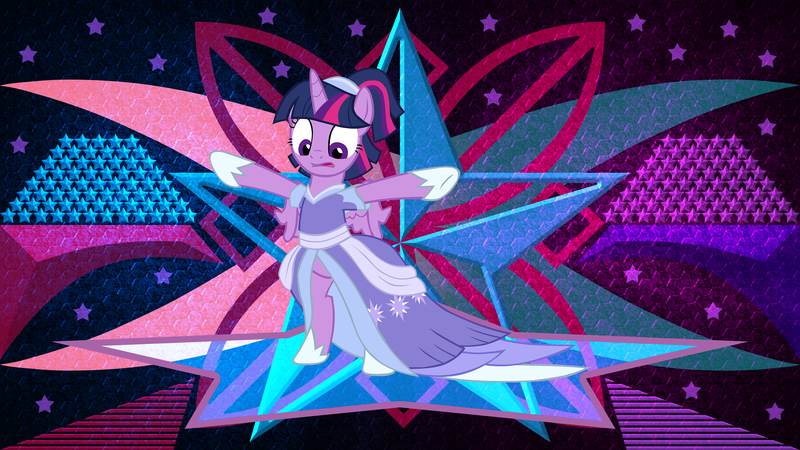 Size: 3840x2160 | Tagged: safe, artist:laszlvfx, derpibooru import, edit, twilight sparkle, twilight sparkle (alicorn), alicorn, pony, the last problem, bipedal, clothes, coronation dress, dress, hoof shoes, looking down, second coronation dress, solo, t pose, vector, wallpaper, wallpaper edit