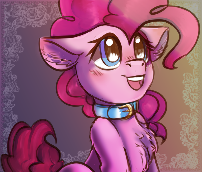 Size: 2545x2160 | Tagged: safe, artist:brainiac, derpibooru import, pinkie pie, earth pony, pony, chest fluff, collar, colored sketch, female, mare, pet play, puppy pie, solo