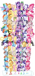 Size: 4579x9800 | Tagged: safe, alternate version, artist:chub-wub, derpibooru import, applejack, fili-second, fluttershy, humdrum, li'l cheese, masked matter-horn, mistress marevelous, pinkie pie, radiance, rainbow dash, rarity, saddle rager, spike, twilight sparkle, twilight sparkle (alicorn), zapp, alicorn, crystal pony, dragon, earth pony, pegasus, pony, seapony (g4), unicorn, magical mystery cure, my little pony: the movie, power ponies (episode), princess twilight sparkle (episode), the best night ever, the crystal empire, the cutie map, the cutie re-mark, the last problem, the return of harmony, twilight's kingdom, absurd resolution, alternate hairstyle, alternate timeline, apocalypse dash, applejack's hat, baby, baby spike, bandana, big crown thingy, captain twilight, chrysalis resistance timeline, clothes, comic book, commonity, cowboy hat, crystal war timeline, crystallized, dashstorm, discorded, dress, element of generosity, element of honesty, element of kindness, element of laughter, element of loyalty, element of magic, elements of harmony, equal cutie mark, equalized, eyes closed, eyeshadow, female, filly, filly applejack, filly fluttershy, filly pinkie pie, filly rainbow dash, filly rarity, filly twilight sparkle, freckles, gala dress, grin, hat, jacket, jackletree, jewelry, makeup, male, mane seven, mane six, mare, mask, multeity, night maid rarity, nightmare takeover timeline, older, older applejack, older fluttershy, older mane seven, older mane six, older pinkie pie, older rainbow dash, older rarity, older spike, older twilight, open mouth, pinkamena diane pie, pirate, pirate applejack, pirate hat, pirate rainbow dash, pirate rarity, power ponies, rainbow power, raised hoof, regalia, sad, seaponified, seapony pinkie pie, shirt, simple background, smiling, so much flutter, sparkle sparkle sparkle, species swap, timeline, too much pink energy is dangerous, tribal pie, tribalshy, unicorn twilight, vine, wall of tags, wet, wet mane, white background, younger
