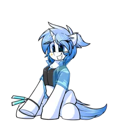Size: 2035x2160 | Tagged: safe, artist:movieskywalker, derpibooru import, oc, oc:venir winter, unofficial characters only, pony, unicorn, derpibooru community collaboration, 2021 community collab, blue eyes, clothes, female, horn, looking at you, simple background, sitting, smiling, solo, transparent background, underhoof, unicorn oc