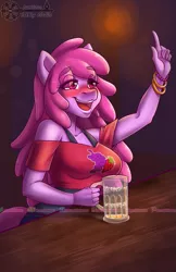 Size: 825x1275 | Tagged: safe, artist:bumblebun, derpibooru import, berry punch, berryshine, anthro, adorasexy, alcohol, beer, blushing, blushing profusely, breasts, busty berry punch, commission, cute, drunk, open mouth, sexy