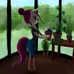 Size: 2048x2048 | Tagged: safe, artist:shanadessaint, derpibooru import, oc, oc:plava, anthro, human, pony, chill, cute, drawing, humanized, lovely, plant, plava, quick draw, relax, relaxing, solo, zen