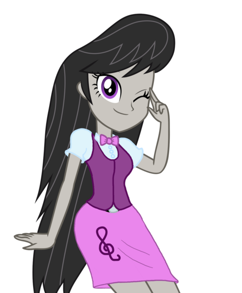 Size: 1024x1236 | Tagged: safe, artist:octascratchrock, derpibooru import, octavia melody, equestria girls, belt, bowtie, buttons, clothes, cute, dress shirt, looking at you, one eye closed, pretty, pretty cute, sexy, simple background, skirt, solo, transparent background, vest, wink, winking at you