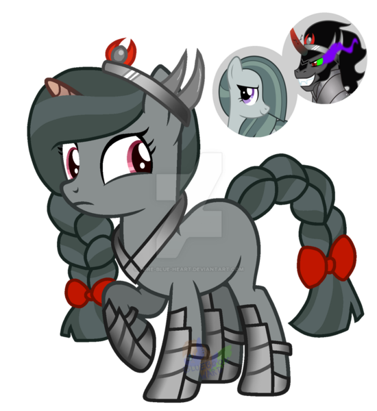 Size: 1024x1117 | Tagged: safe, artist:pure-blue-heart, derpibooru import, king sombra, marble pie, oc, pony, unicorn, armor, crack ship offspring, deviantart watermark, female, mare, obtrusive watermark, offspring, parent:king sombra, parent:marble pie, simple background, transparent background, watermark