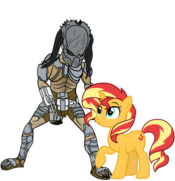 Size: 2521x2610 | Tagged: safe, artist:gmaplay, derpibooru import, sunset shimmer, pony, unicorn, wolf, yautja, alien (franchise), predator, simple background, transparent background, wolf predator