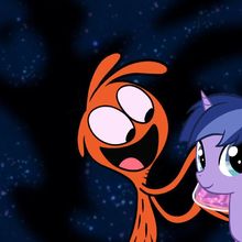 Size: 220x220 | Tagged: artist needed, safe, derpibooru import, edit, oc, pony, unicorn, crossover, friendshipping, missing accessory, missing hat, picture for breezies, wander (wander over yonder), wander over yonder