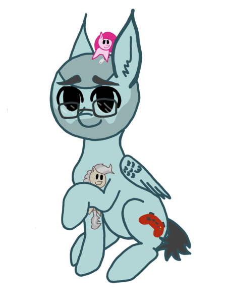 Size: 2522x3363 | Tagged: safe, artist:antique1899, derpibooru import, mayor mare, pinkie pie, oc, oc:gameplay, unofficial characters only, pegasus, pony, derpibooru community collaboration, 2021 community collab, cleaver, digital art, ear fluff, glasses, knife, looking at you, one hoof raised, pinkamena diane pie, plushie, shaved mane, simple background, sitting, solo, transparent background