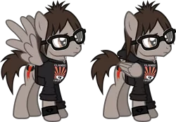 Size: 1841x1282 | Tagged: safe, artist:lightningbolt, derpibooru import, ponified, pegasus, pony, .svg available, clandestine industries, clothes, folded wings, frown, glasses, hood, hoodie, jewelry, male, mikey way, my chemical romance, necklace, reference, rolled up sleeves, simple background, solo, spread wings, stallion, svg, transparent background, vector, wings, wristband