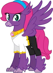 Size: 1350x1878 | Tagged: safe, alternate version, artist:andrevus, derpibooru import, oc, oc:pinkmane, unofficial characters only, classical hippogriff, hippogriff, clothes, hairband, hippogriffied, jewelry, necklace, simple background, solo, species swap, transparent background