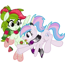 Size: 4063x4096 | Tagged: safe, artist:sjart117, derpibooru import, oc, oc:orient duetta wonder, oc:watermelana, unofficial characters only, pegasus, pony, derpibooru community collaboration, 2021 community collab, asexual, asexual pride flag, clothes, clumsy, female, flying, food, freckles, fruit, gradient hooves, hoof hold, mare, melon, ponytail, pride, pride flag, scarf, simple background, spread wings, transparent background, watermelon, wings