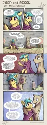 Size: 2336x6207 | Tagged: safe, artist:helmie-art, derpibooru import, oc, oc:karoline skies, oc:raido, pony, comic:iron and steel, cloak, clothes, comic, fantasy, female, male, mare, stallion, viking