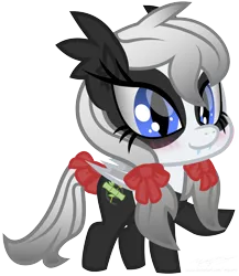 Size: 2000x2300 | Tagged: safe, artist:magnusmagnum, derpibooru import, oc, oc:bamboo mistshadow, bat pony, bear, panda, panda pony, pony, bat pony oc, bat wings, blushing, bow, chibi, ear fluff, fangs, female, mare, pigtails, simple background, slit eyes, smiling at you, solo, tail bow, transparent background, vector, wings