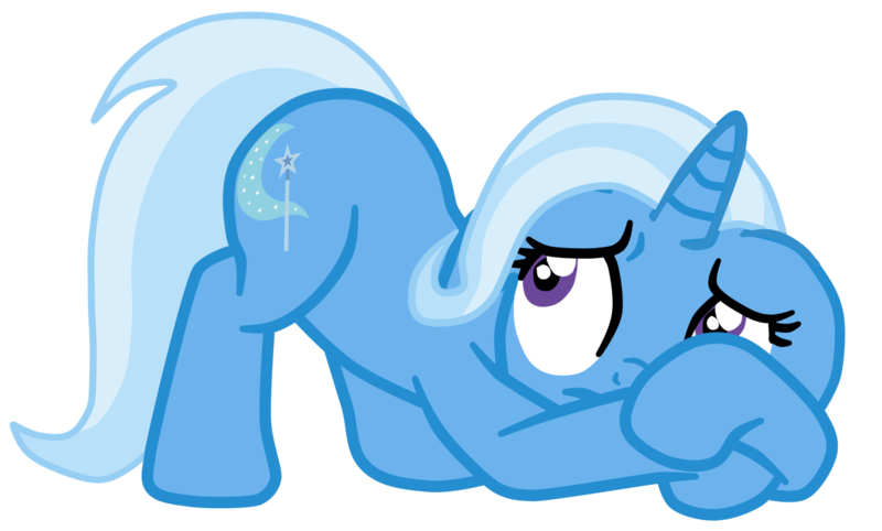 Size: 1274x768 | Tagged: safe, artist:gmaplay, derpibooru import, trixie, pony, unicorn, to where and back again, ass up, butt, floppy ears, scared, simple background, solo, transparent background