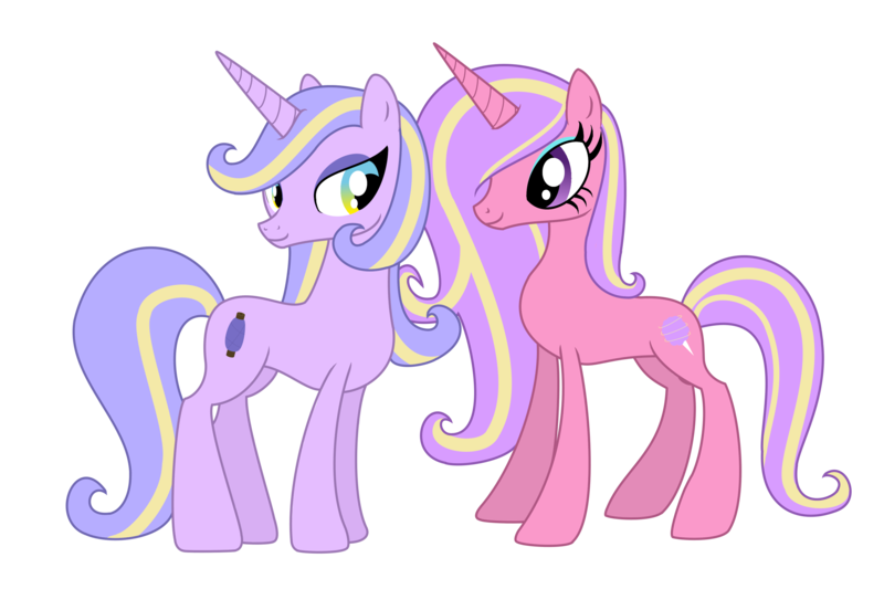 Size: 3000x2000 | Tagged: artist needed, safe, derpibooru import, oc, oc:candy floss, oc:soft silk, unofficial characters only, pony, unicorn, derpibooru community collaboration, 2021 community collab, cute, duo, eyelashes, female, high res, mare, multicolored eyes, purple eyes, show accurate, simple background, transparent background