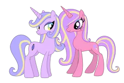 Size: 3000x2000 | Tagged: artist needed, safe, derpibooru import, oc, oc:candy floss, oc:soft silk, unofficial characters only, pony, unicorn, derpibooru community collaboration, 2021 community collab, cute, duo, eyelashes, female, high res, mare, multicolored eyes, purple eyes, show accurate, simple background, transparent background