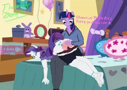 Size: 590x420 | Tagged: suggestive, artist:flammingbrony40, derpibooru import, pinkie pie, rarity, twilight sparkle, anthro, plantigrade anthro, unicorn, 1000 hours in ms paint, abuse, ass, bedroom, butt, clothes, cutie mark, feet, hand, over the knee, panties, panties pulled down, punishment, raribuse, spanking, underwear, vector