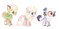 Size: 1280x642 | Tagged: safe, artist:jaysey, artist:strawberry-spritz, derpibooru import, oc, unofficial characters only, hybrid, base used, bow, fluffy, goat horns, horns, interspecies offspring, offspring, parent:applejack, parent:discord, parent:gilda, parent:pinkie pie, parents:applecord, parents:discopie, parents:gildacord, scales, simple background, transparent background