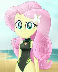 Size: 2000x2500 | Tagged: safe, alternate version, artist:aryatheeditor, derpibooru import, fluttershy, equestria girls, equestria girls series, adorasexy, beach, clothes, cute, determined, digital art, female, fluttershy's beach shorts swimsuit, fluttershy's one-piece swimsuit, geode of fauna, hairpin, image, jewelry, jpeg, legless, looking at you, magical geodes, one-piece swimsuit, outfit, pendant, photo, sexy, sleeveless, solo, swimsuit, swimsuit edit, thicc ass, thick, thighs, wetsuit