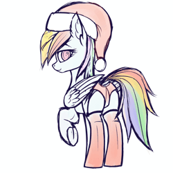 Size: 1070x1070 | Tagged: suggestive, artist:colourwave, derpibooru import, rainbow dash, pegasus, pony, animated, bedroom eyes, butt, christmas, clop, clothes, colored pupils, dock, female, frog (hoof), hat, heart, heart eyes, holiday, hoof stomp, knocking, looking at you, looking back, looking back at you, mare, onomatopoeia, panties, rainbutt dash, santa hat, simple background, smiling, socks, solo, stupid sexy rainbow dash, thigh highs, underhoof, underwear, white background, wingding eyes