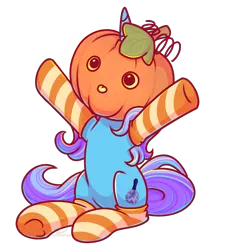 Size: 1833x2001 | Tagged: safe, artist:musicfirewind, derpibooru import, oc, oc:untitled work, unofficial characters only, pony, :p, clothes, commission, cute, cutie mark, duster, female, horn, mare, pumpkin, simple background, sitting, socks, solo, striped socks, tongue out, transparent background, ych result