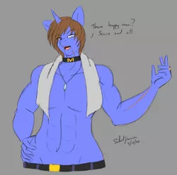 Size: 3545x3512 | Tagged: suggestive, artist:silentpassion, derpibooru import, oc, oc:silent refuge, anthro, unicorn, blind in one eye, clothes, male, older version, partial nudity, scar, sketch, solo, topless