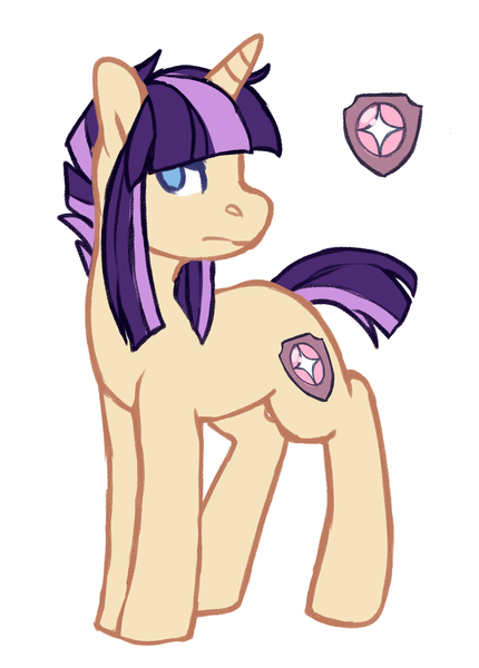 Size: 1024x1429 | Tagged: safe, artist:pomrawr, derpibooru import, oc, unnamed oc, unofficial characters only, pony, unicorn, cutie mark, female, mare, no pupils, offspring, parent:flash sentry, parent:twilight sparkle, parents:flashlight, simple background, solo, white background