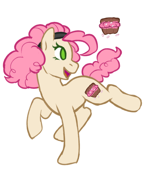 Size: 1024x1129 | Tagged: safe, artist:pomrawr, derpibooru import, oc, oc:cupwitch, unofficial characters only, earth pony, pony, cutie mark, female, hairband, mare, no pupils, offspring, parent:cheese sandwich, parent:pinkie pie, parents:cheesepie, simple background, solo, white background