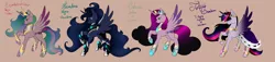 Size: 5257x1200 | Tagged: safe, artist:minelvi, derpibooru import, oc, unofficial characters only, alicorn, pony, alicorn oc, base used, cape, clothes, female, horn, mare, offspring, parent:king sombra, parent:princess cadance, parent:princess celestia, parent:princess luna, parent:twilight sparkle, parents:celestibra, parents:lumbra, parents:somdance, parents:twibra, raised hoof, simple background, wings